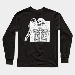 Skeleton Drinking Coffee Long Sleeve T-Shirt